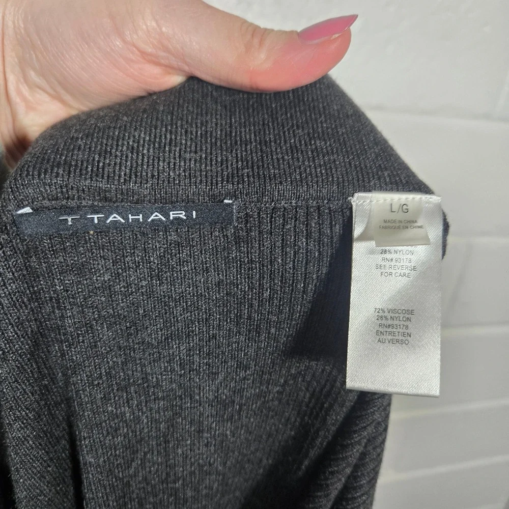 Tahari Ribbed Knit Midi Skirt Charcoal Gray Large 16-20 Office Lounge Casual‎ - Picture 6 of 7